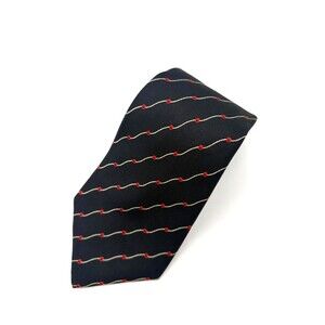 Vintage Roland Italy Silk Tie Black Red Wavy Stripes Polka Dot Retro Mod